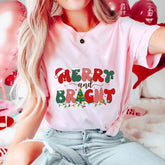 Sandjest Merry And Bright Christmas Tshirt, Women Christmas Shirt, Christmas Tshirts for Women, Christmas Women, Merry Christmas Tshirt